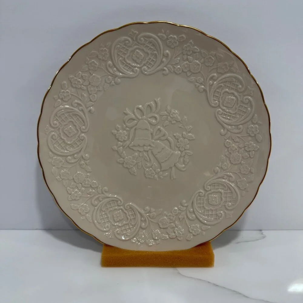 Lenox Wedding Promises Collection Marriage Plate Embossed Floral Bells Gold Trim